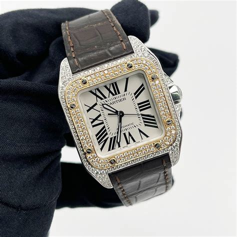 cartier santos 100 m|cartier santos 100 diamond bezel.